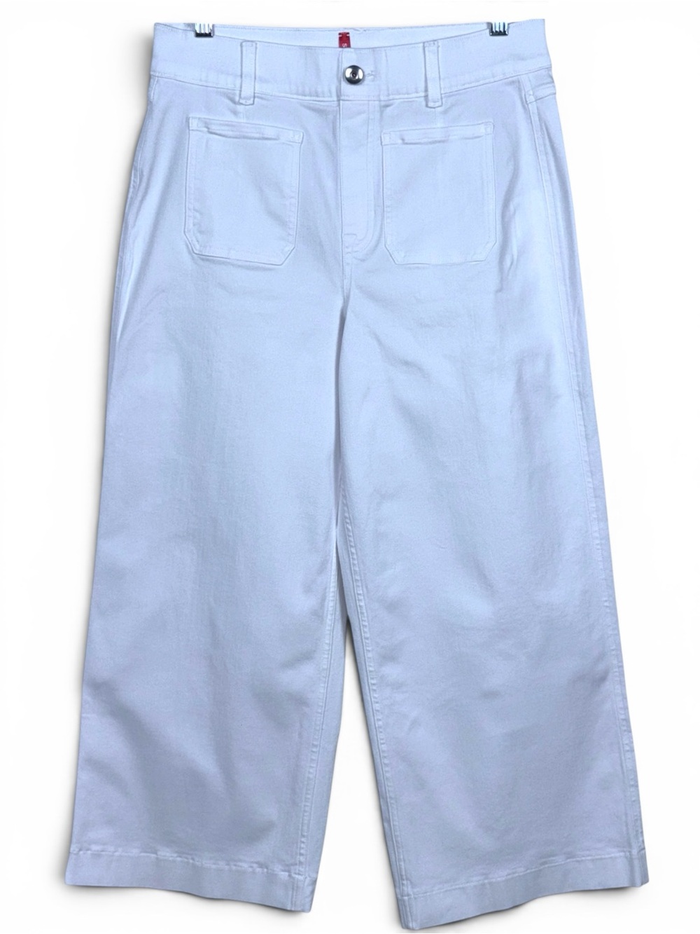 SPANX Supersmooth White Stretch Twill Cropped Wide Leg Pants Patch Pockets L - Picture 2 of 16